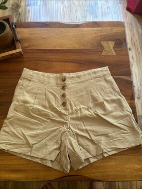 LOFT High-Waist Button-Front Beige Shorts